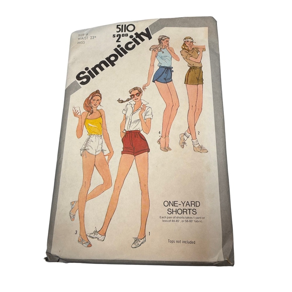 VTG Simplicity 5110‎ Sewing Pattern One-Yard Shorts Size 6 Waist 23 Uncut 80's